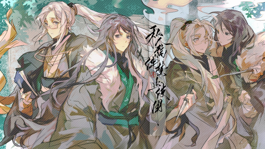 2boys, black_eyes, black_hair, black_hands, chinese_clothes, chinese_commentary, closed_mouth, colored_extremities