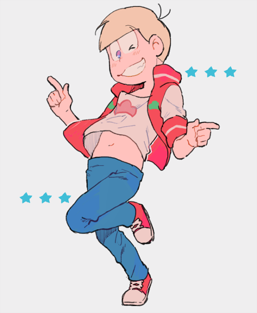 >_o, 1boy, alternate_costume, alternate_hair_color, antenna_hair, blonde_hair, blue_eyes, blue_pants