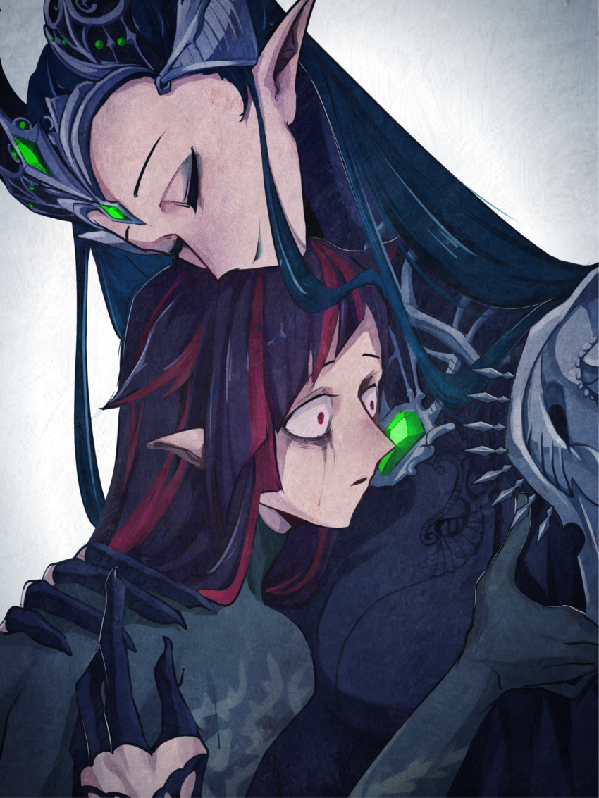 1boy, 1girl, absurdres, androgynous, constricted_pupils, dragon_girl, dragon_horns, highres