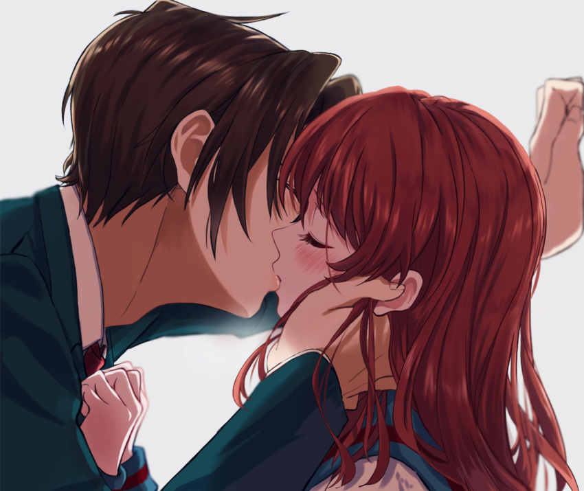 1boy, 1girl, 621_joker_123, asahina_mikuru, blazer, blue_sailor_collar, blush, brown_hair