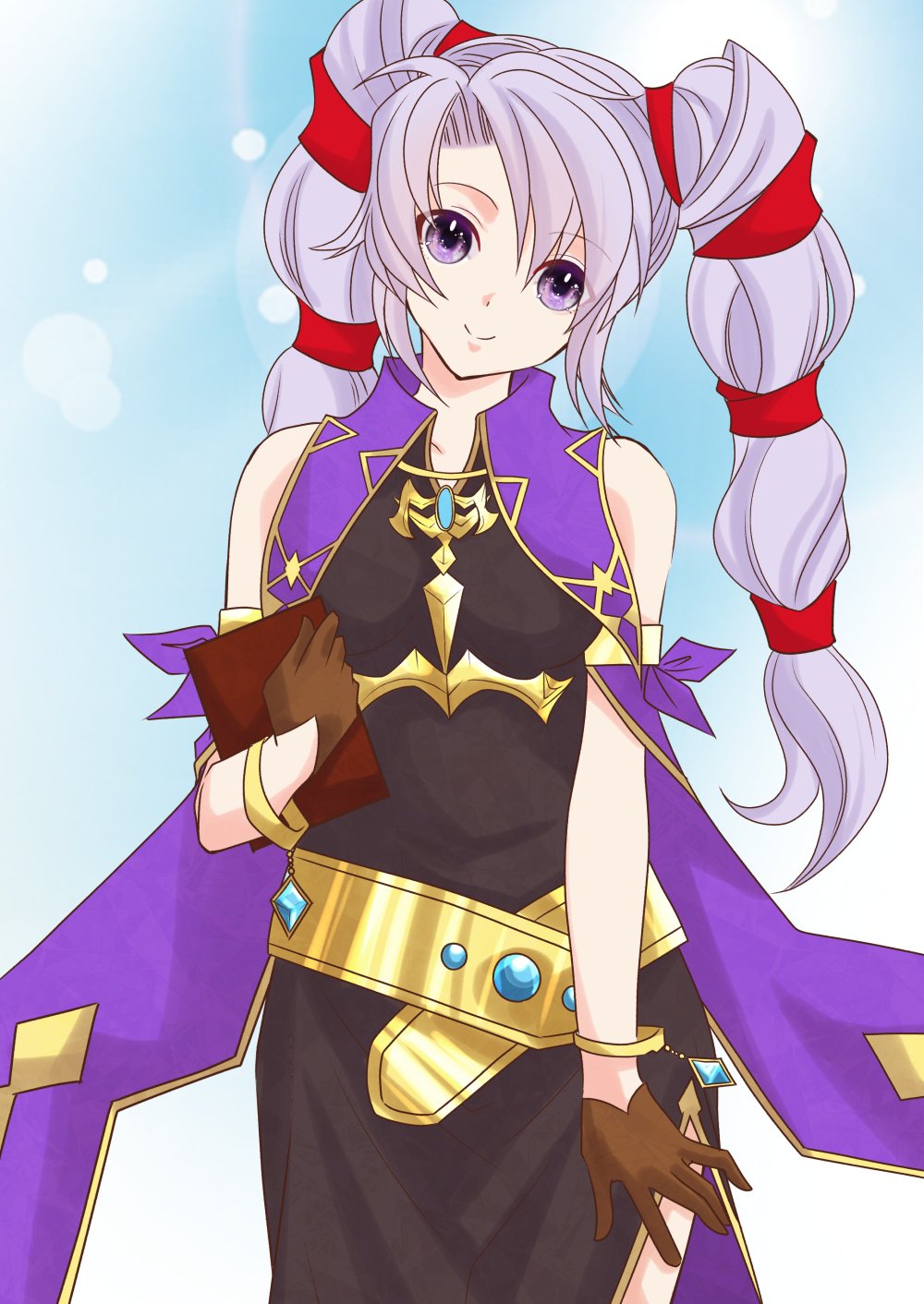 1girl, book, bracelet, brown_gloves, closed_mouth, commentary_request, fire_emblem, fire_emblem:_genealogy_of_the_holy_war