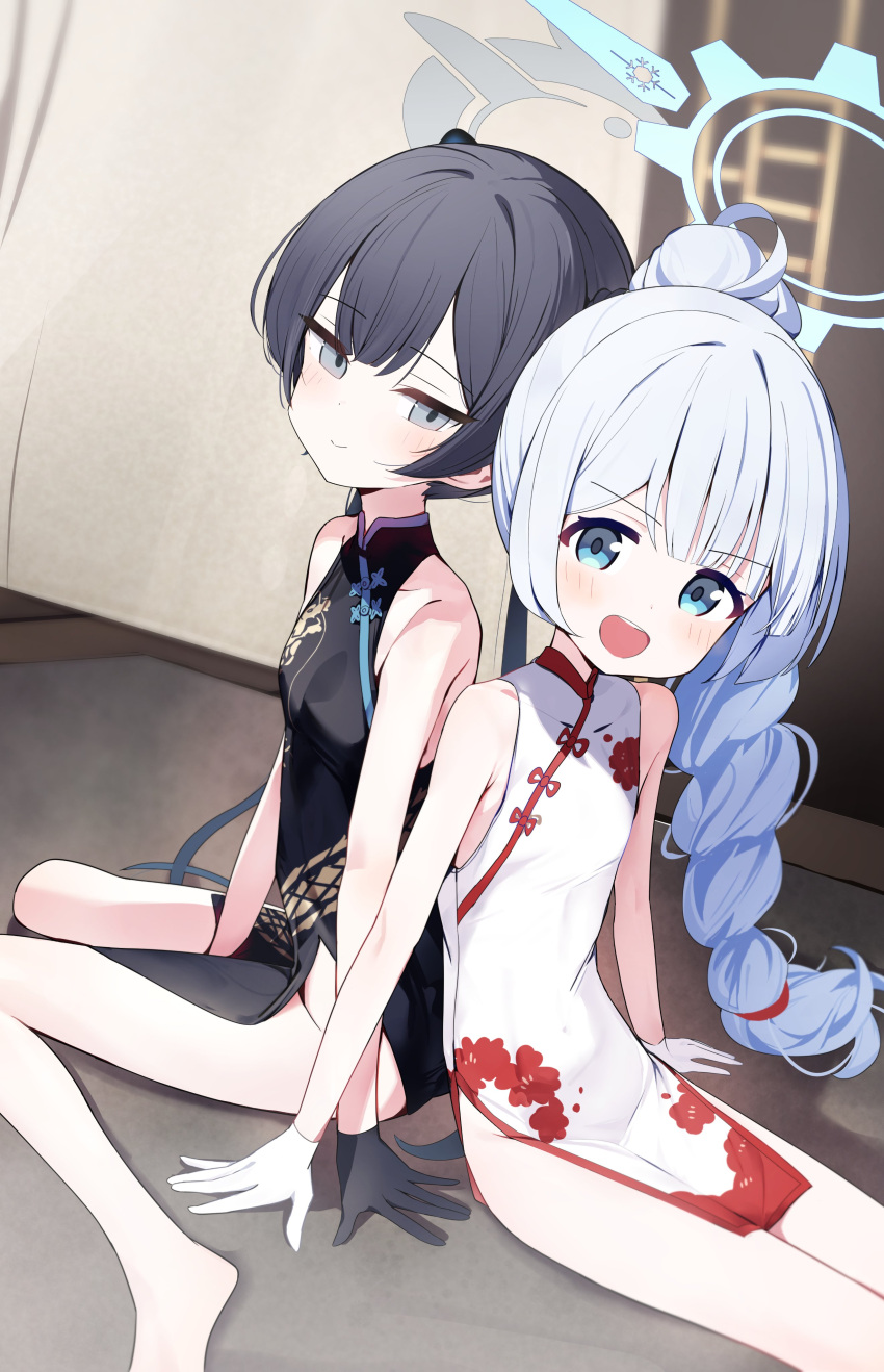 absurdres, black_dress, black_hair, blue_archive, blue_eyes, blue_halo, braid, braided_bun