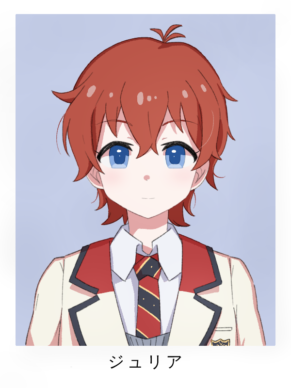 1girl, antenna_hair, blazer, blue_eyes, border, character_name, closed_mouth, collar