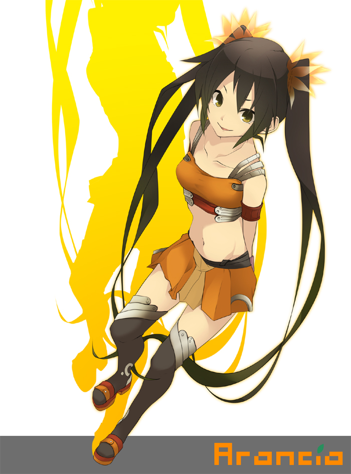 artist_request, black_hair, hero_(pixiv), long_hair, midriff, miniskirt, navel, original
