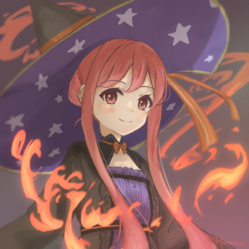 1girl, artist_name, atelier_(series), atelier_ayesha, brown_eyes, closed_mouth, commentary_request, fire
