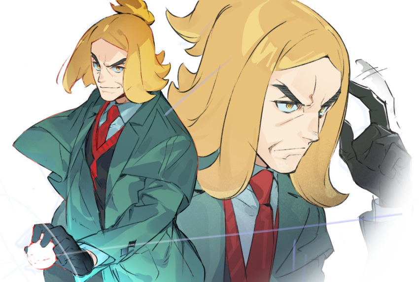1boy, black_eyebrows, black_gloves, blonde_hair, capelet, collared_shirt, ekka_(chrysalis), gloves