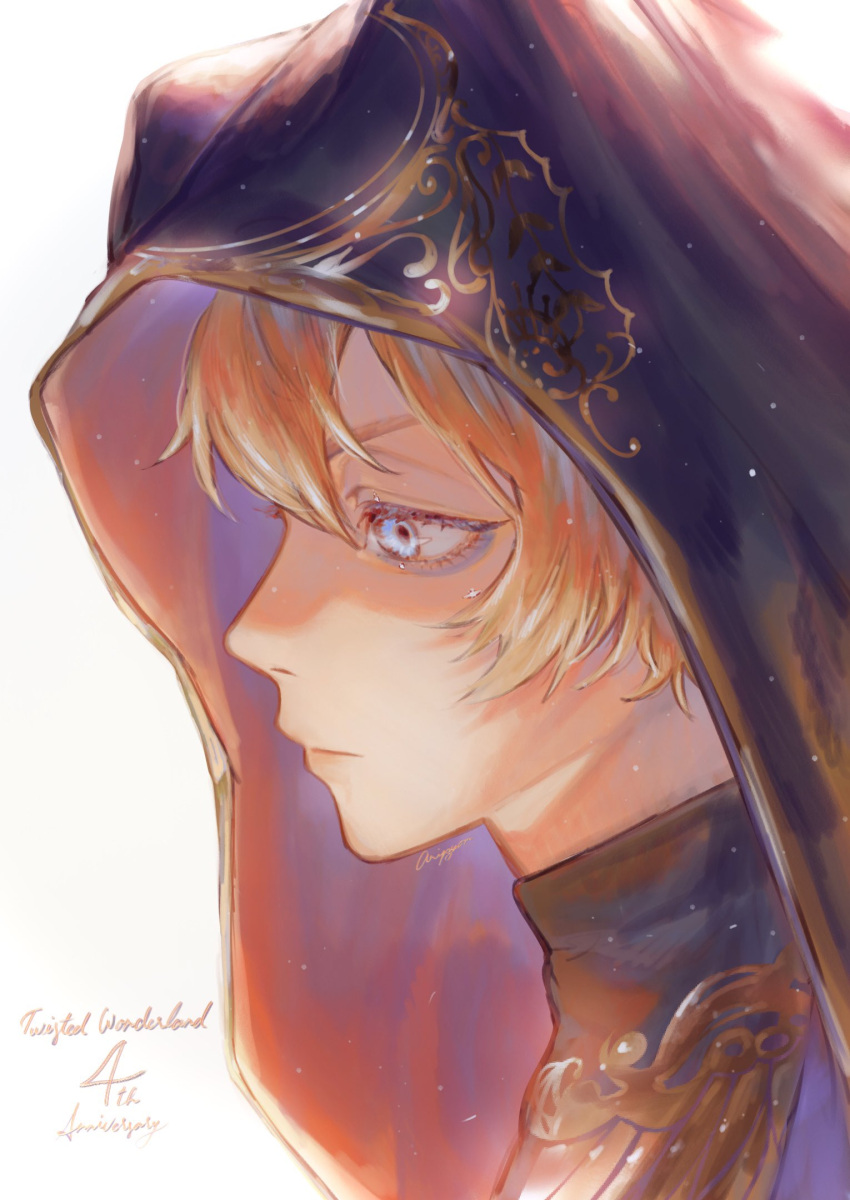 1boy, animal_ears, aripyon, blonde_hair, blue_eyes, commentary_request, highres, hood