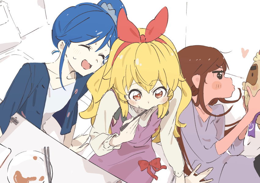 3girls, :d, absurdres, aikatsu!, aikatsu!_(series), black_eyes, blonde_hair, blue_hair