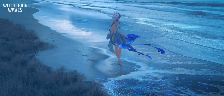 1girl, absurdres, armlet, arms_behind_back, bare_legs, blue_hair, breasts, colored_eyelashes