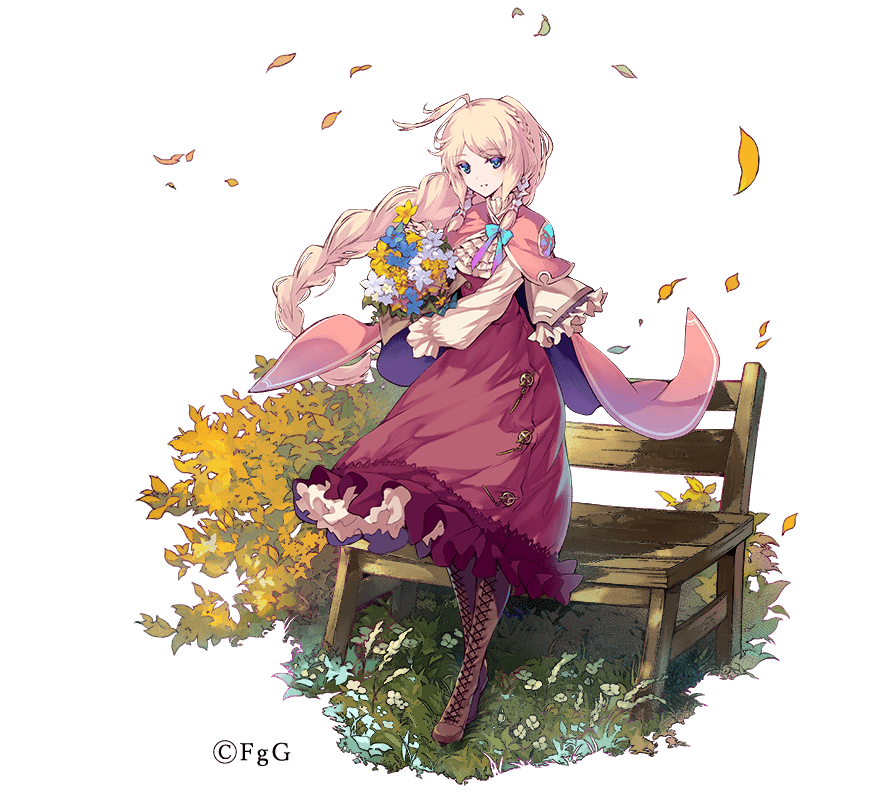 1girl, ahoge, aqua_bow, bench, blouse, blue_eyes, blue_flower, boots