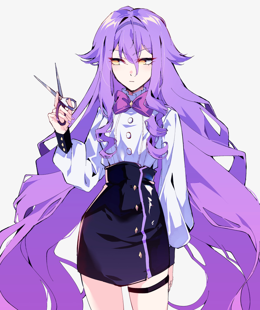 1girl, :|, absurdres, aer007580, black_skirt, bow, breasts, buttons