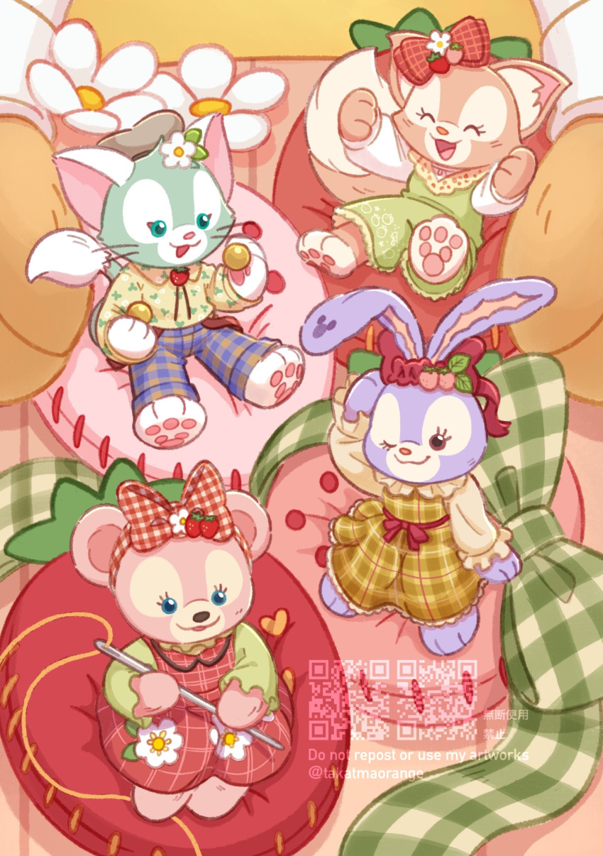 1boy, 3girls, :3, animal_ears, bear_ears, bear_girl, bow, cat_boy