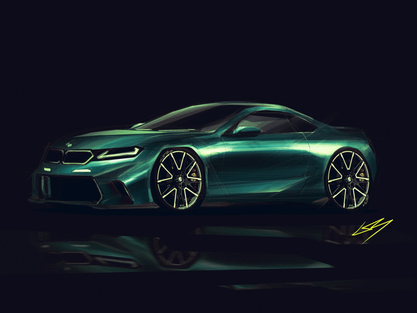 absurdres, aqua_car, black_background, bmw, bmw_m2, car, english_commentary, from_side