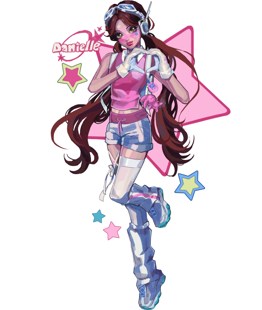 1girl, absurdres, brown_eyes, brown_hair, character_name, collared_shirt, danielle_(newjeans), flat_chest
