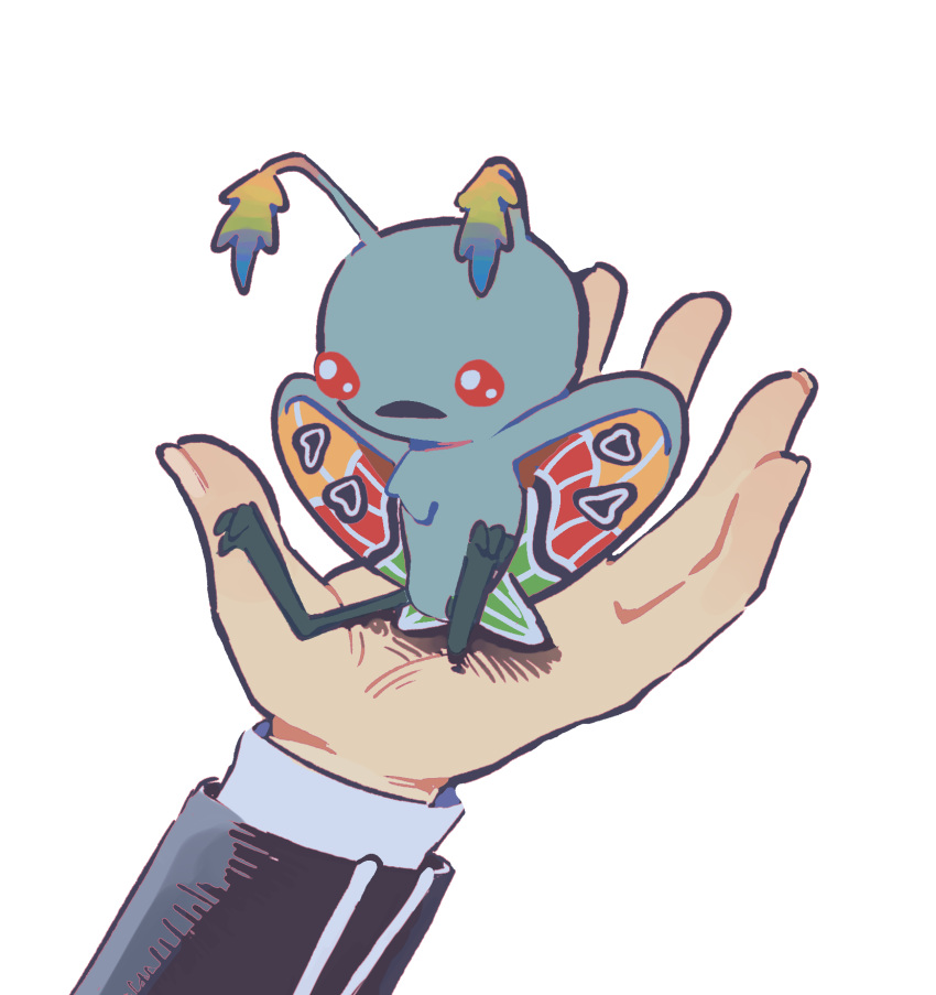 1other, antennae, commentary, creature_on_hand, english_commentary, gekkoukan_high_school_uniform, highres, insect_wings