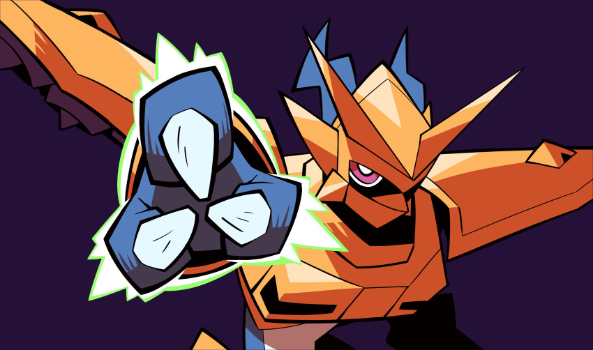 absurdres, armor, aura, blue_horns, blue_skin, breastplate, bright_pupils, claws