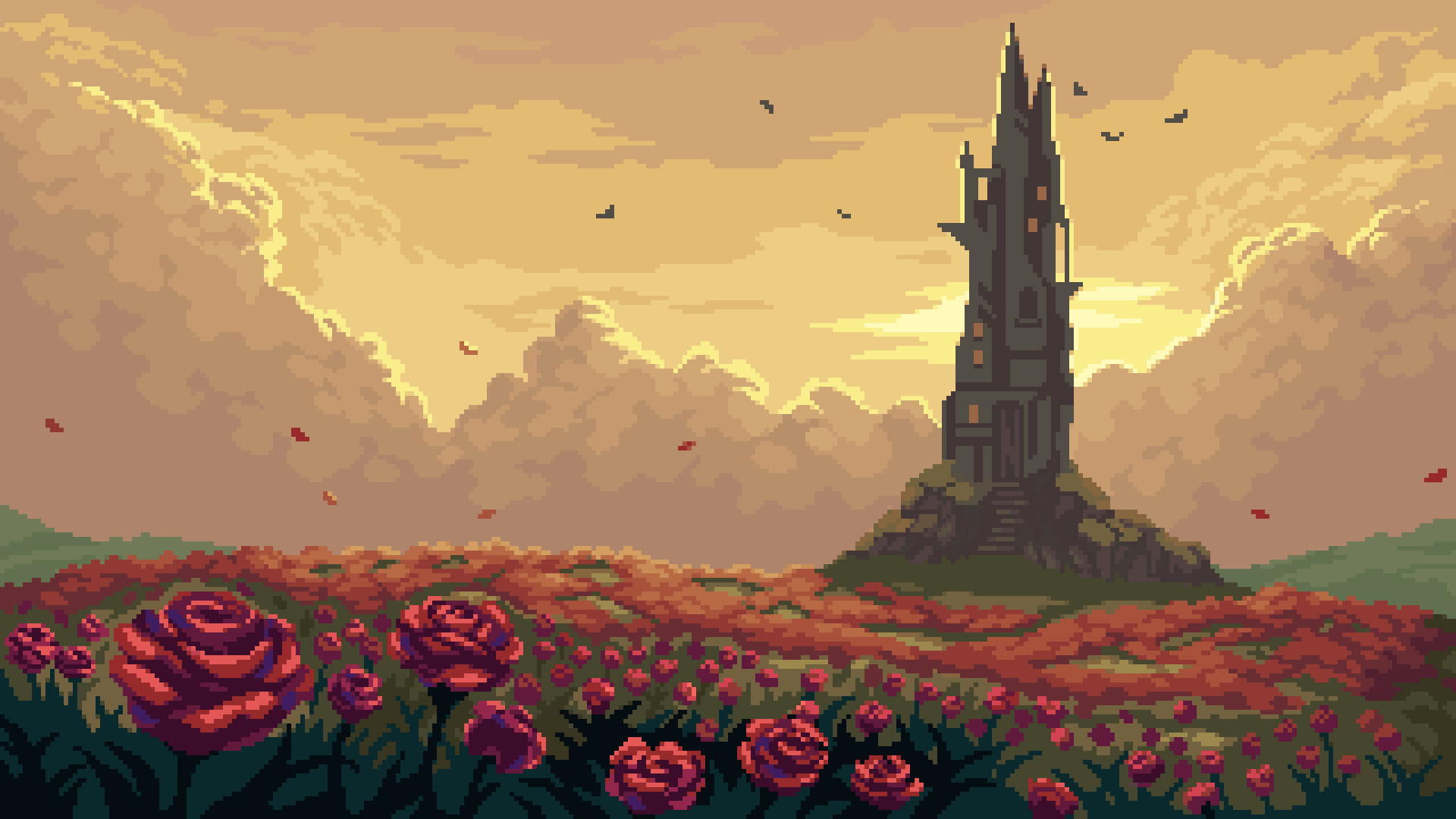 clouds, door, field, flower, flower_field, grass, highres, no_humans