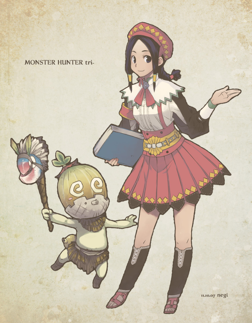 1girl, bannou_negi, black_hair, braid, breasts, brown_eyes, cha-cha, closed_mouth