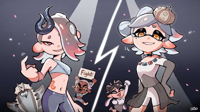 big_man_(splatoon), callie_(splatoon), crown, dark-skinned_female, dark_skin, dress, frye_(splatoon), hair_ornament