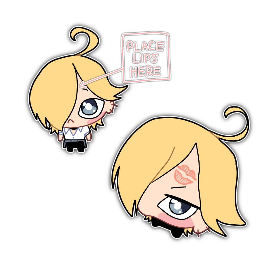 1boy, blonde_hair, blue_eyes, chibi, degrees_of_lewdity, english_text, highres, meme