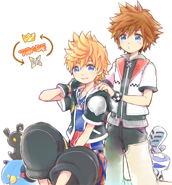 2boys, alternate_costume, between_legs, black_gloves, black_jacket, black_pants, black_vest, blonde_hair