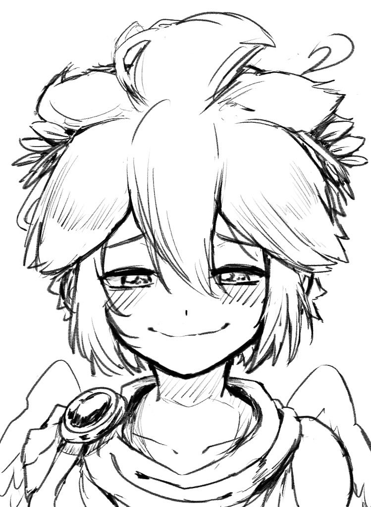 1boy, ahoge, androgynous, closed_mouth, collarbone, greyscale, half-closed_eyes, headshot