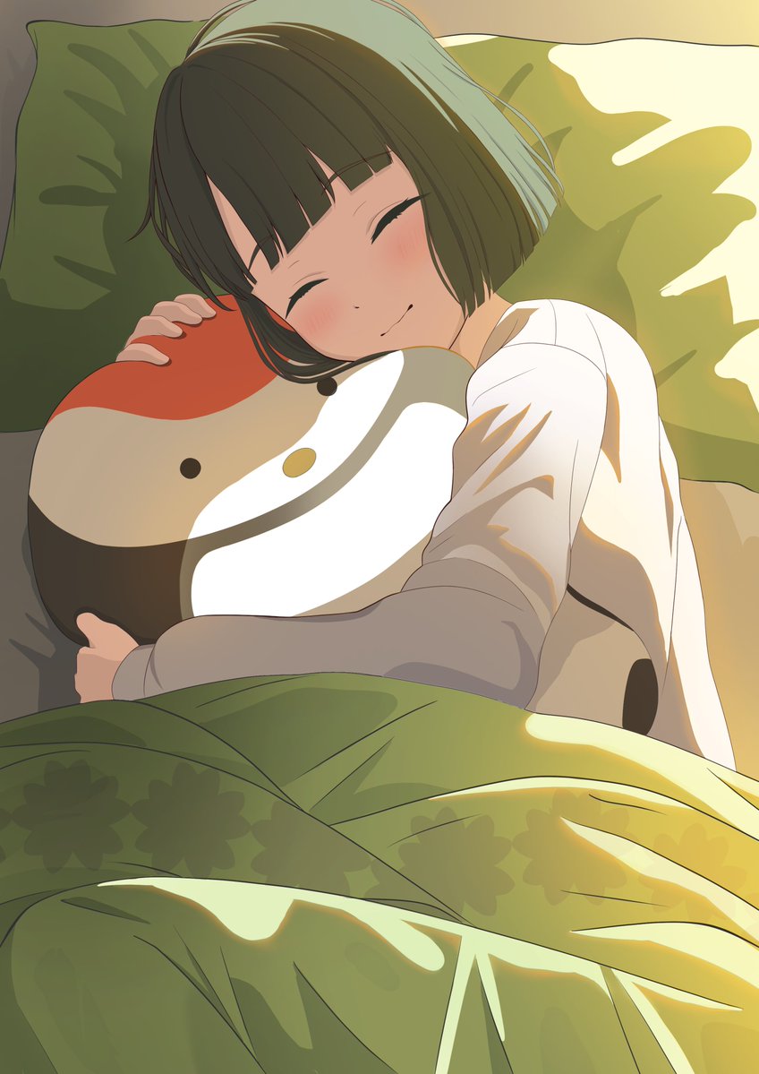 1girl, ^_^, black_hair, blunt_bangs, blunt_ends, blush, cardigan, closed_eyes
