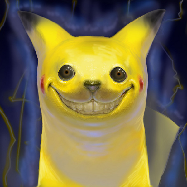 creepy, empty_eyes, grin, pikachu, pokemon, pokemon_(creature), smile, teeth