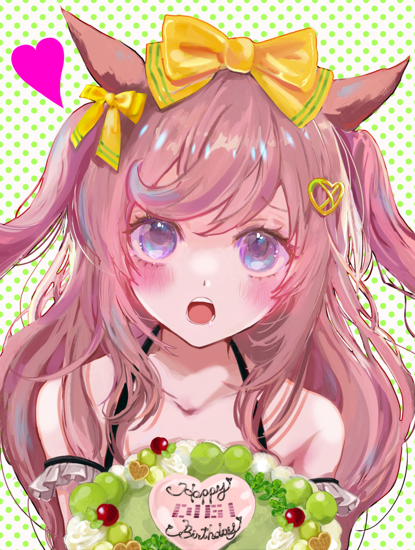 1girl, :o, absurdres, agnes_digital_(umamusume), alternate_costume, animal_ears, bare_shoulders, birthday
