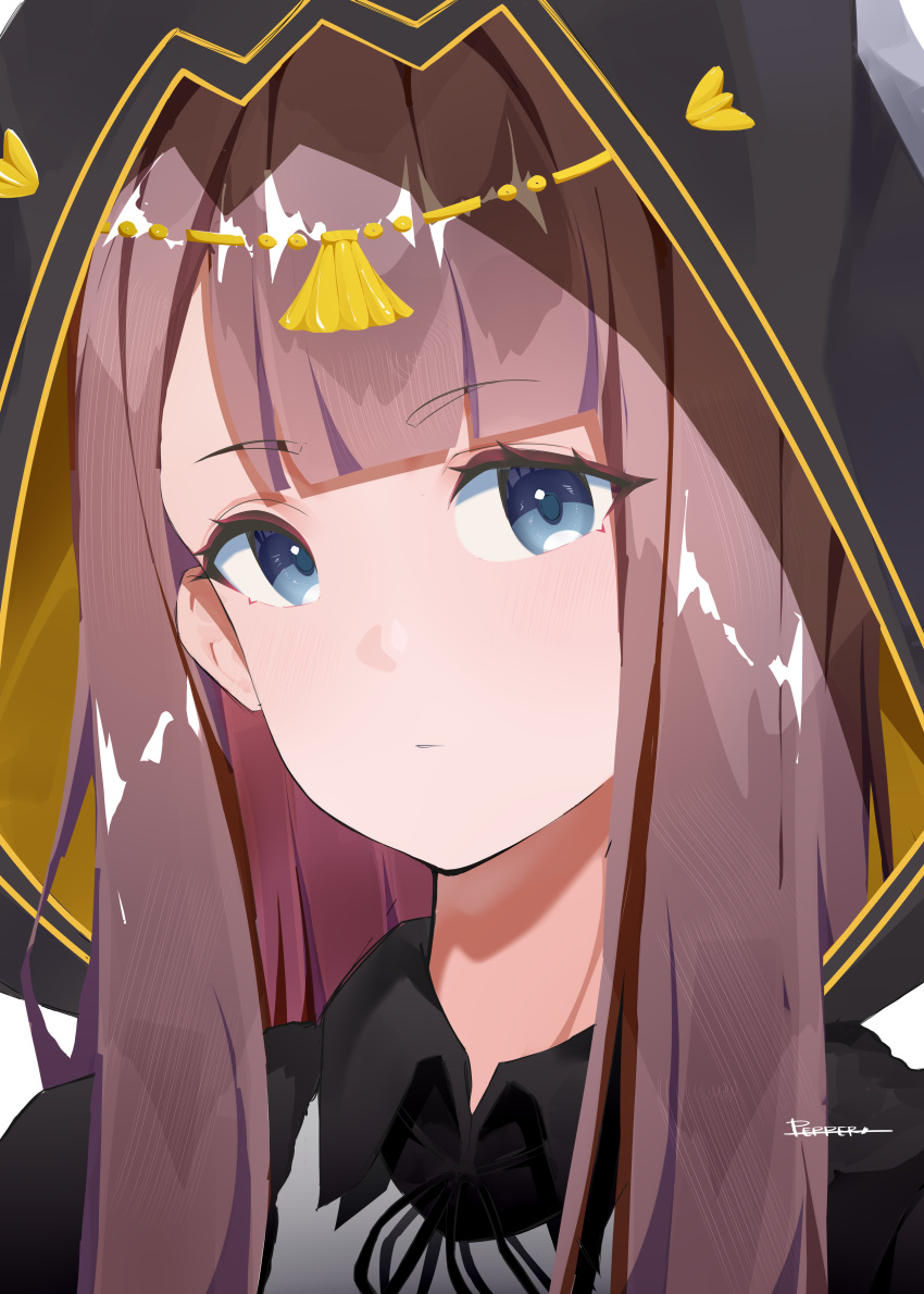 1girl, absurdres, animal_ears, arknights, blue_eyes, brown_hair, flower, highres