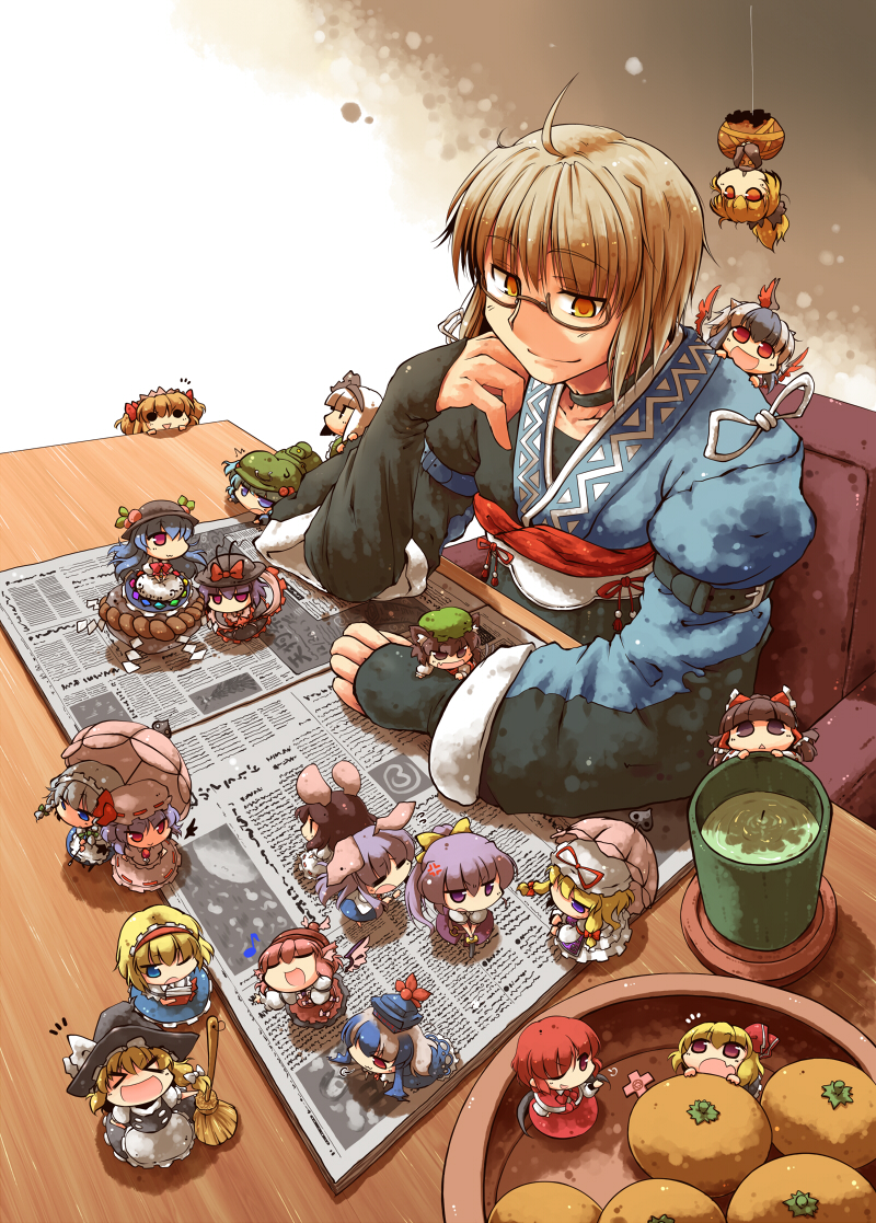 ahoge, alice_margatroid, anger_vein, animal_ears, blonde_hair, broom, bunny_ears, chen