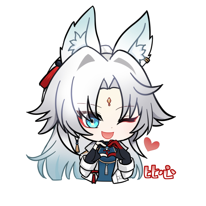 1girl, :d, animal_ear_fluff, animal_ears, black_gloves, blue_eyes, chibi, chibi_only