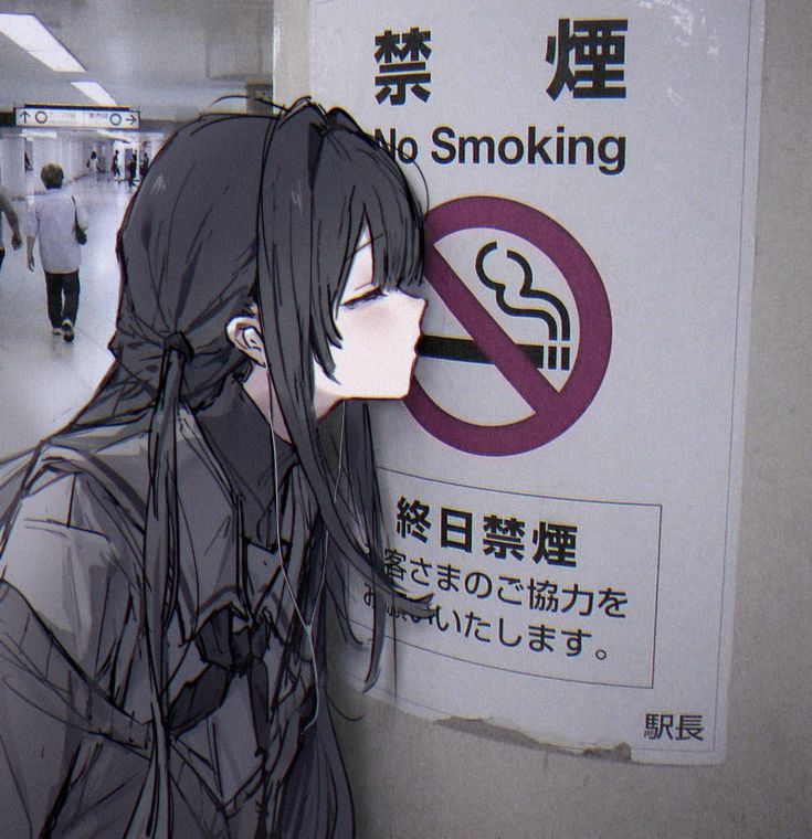 1girl, black_hair, black_neckerchief, black_sweater, blunt_bangs, closed_eyes, collared_shirt, grey_shirt