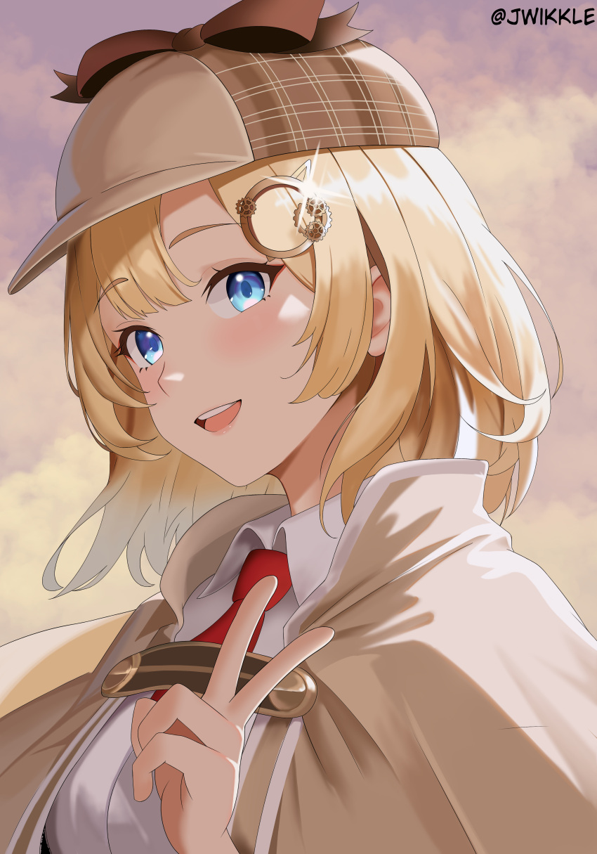1girl, absurdres, blonde_hair, blue_eyes, blush, bob_cut, hair_ornament, hat