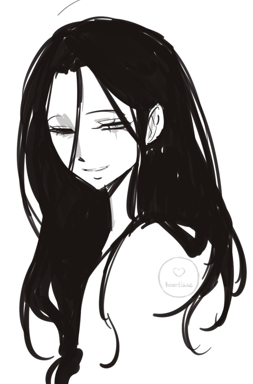 1girl, alien_stage, black_hair, commentary, cropped_torso, from_side, hair_between_eyes, hashtag-only_commentary