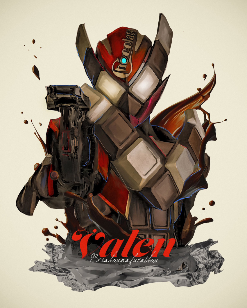 1boy, armor, brown_arm_warmers, character_name, energy_gun, gun, highres, holding