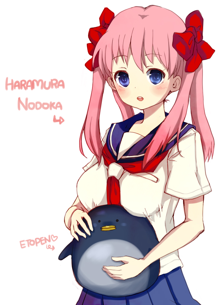 blue_eyes, etopen, haramura_nodoka, himaya, long_hair, penguin, pink_hair, saki