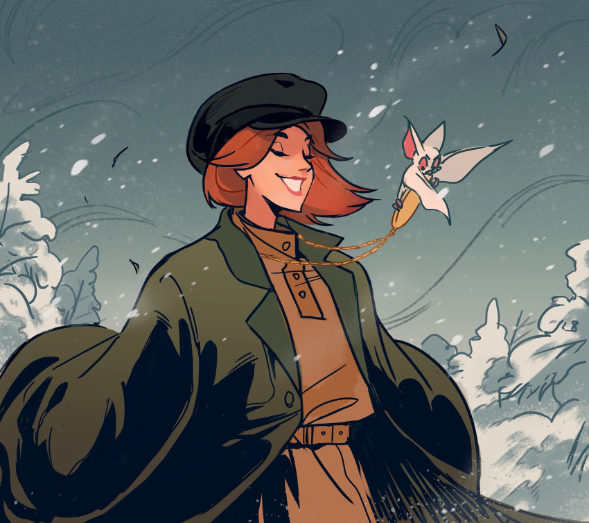 1girl, anastasia_(1997), anya_(anastasia), bartok_(anastasia), bat_(animal), closed_eyes, coat, commentary