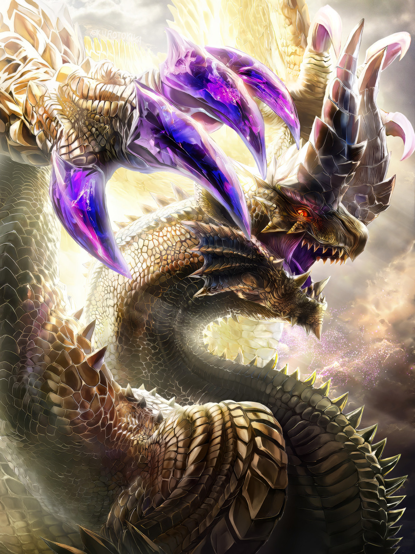 chin_spike, claws, colored_sclera, dragon, dragon_horns, dragon_tail, dragon_wings, glowing