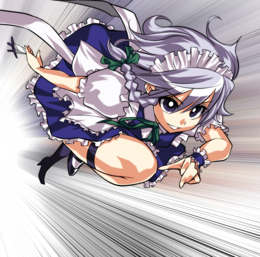 blue_eyes, braid, izayoi_sakuya, k6, knife, maid, maid_headdress, short_hair