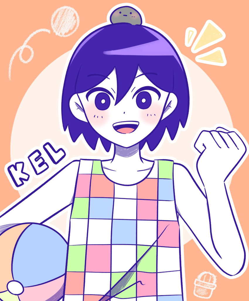 1boy, ball, blush, bright_pupils, character_name, clenched_hand, collarbone, colored_skin