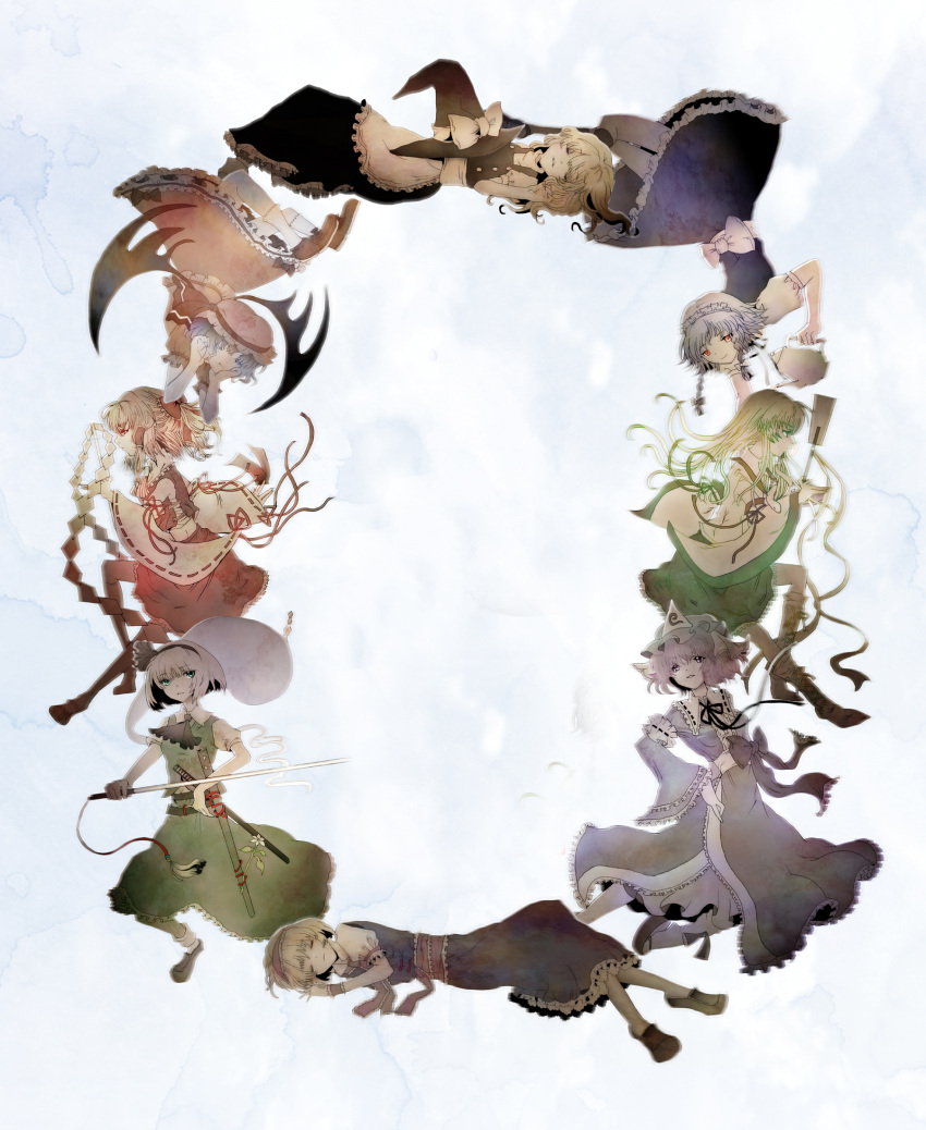 alice_margatroid, hakurei_reimu, highres, izayoi_sakuya, kirisame_marisa, kochiya_sanae, konpaku_youmu, multiple_girls