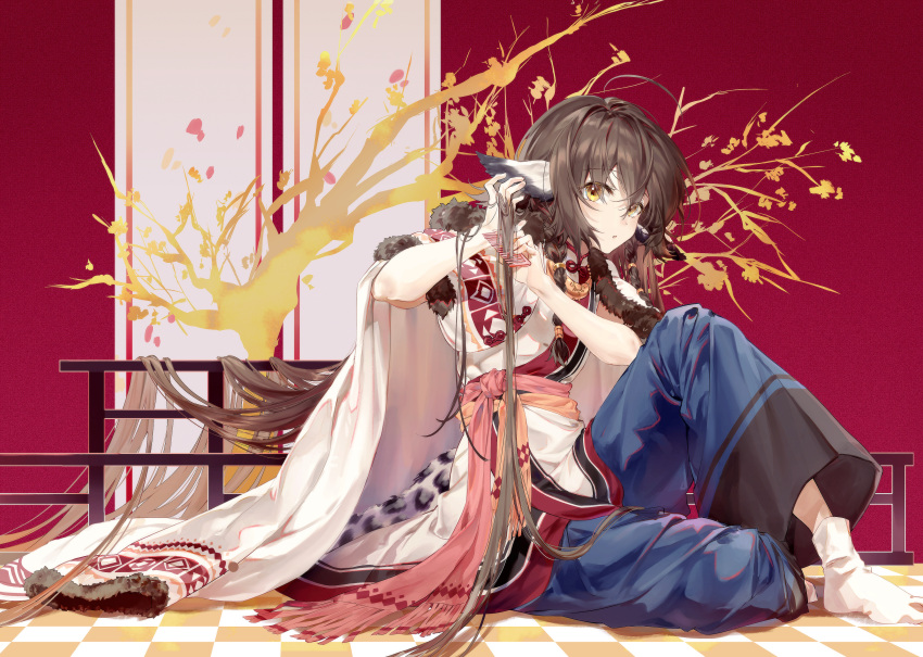 1girl, :o, absurdly_long_hair, absurdres, ahoge, ainu_clothes, animal_ears, anju_(utawarerumono)