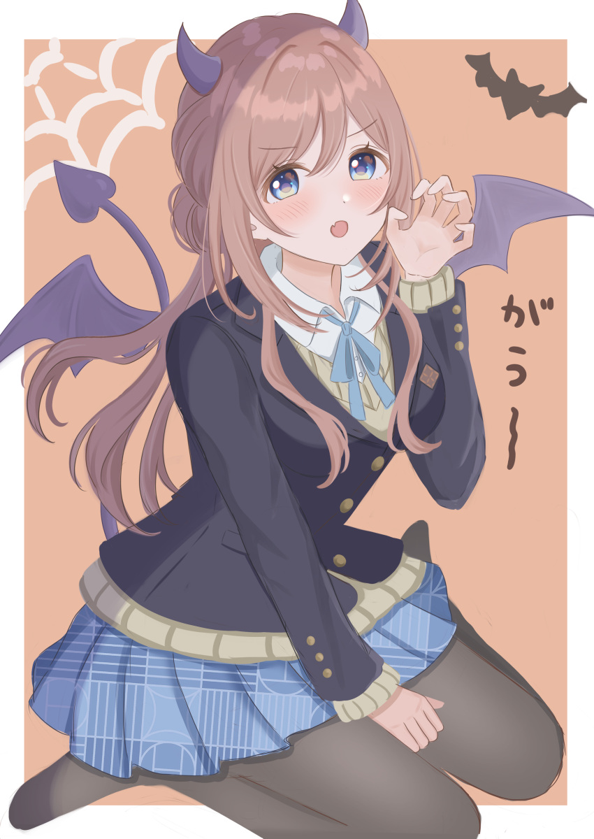 1girl, :o, absurdres, black_jacket, black_pantyhose, blazer, blue_eyes, blue_ribbon