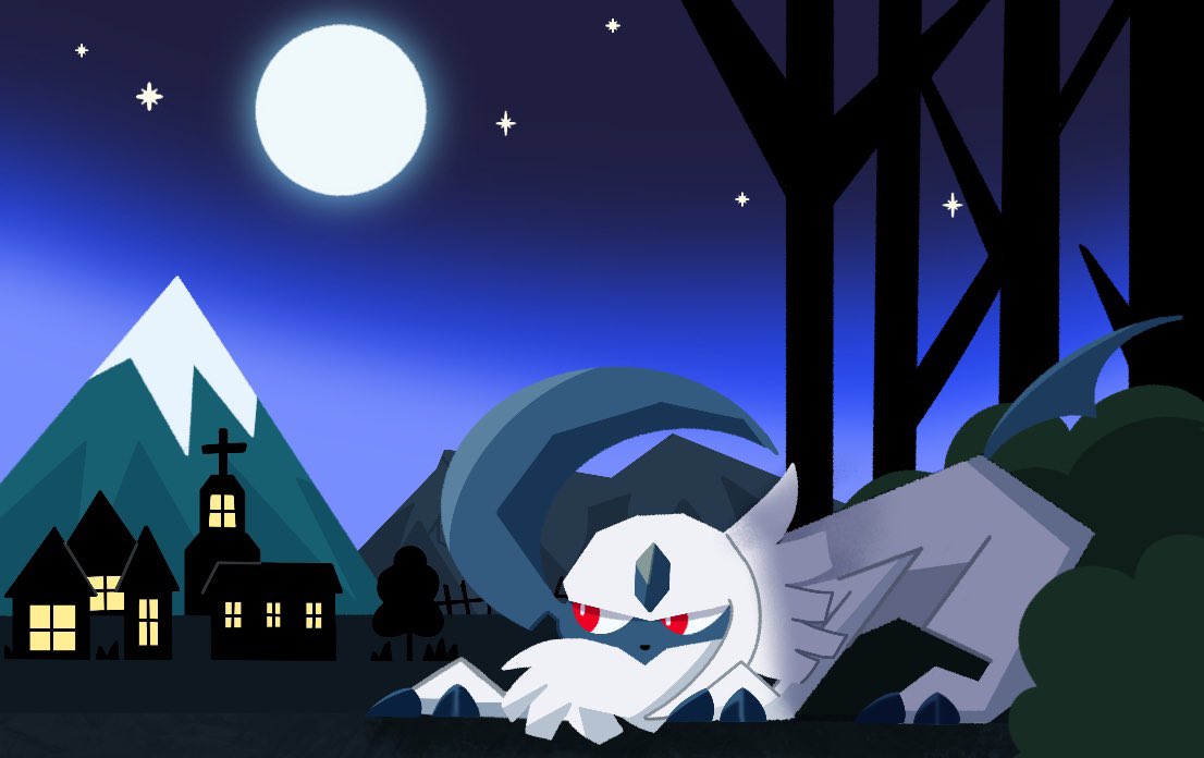 absol, animal_focus, black_horns, bush, claws, horns, iltuki, looking_to_the_side