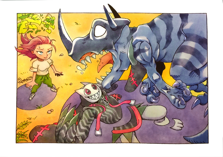 1girl, ambush, battle, black_hoodie, blank_eyes, blue_eyes, claws, commission