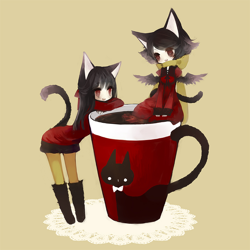 :d, animal_ears, bad_id, cat, cat_ears, chibi, cup, dress