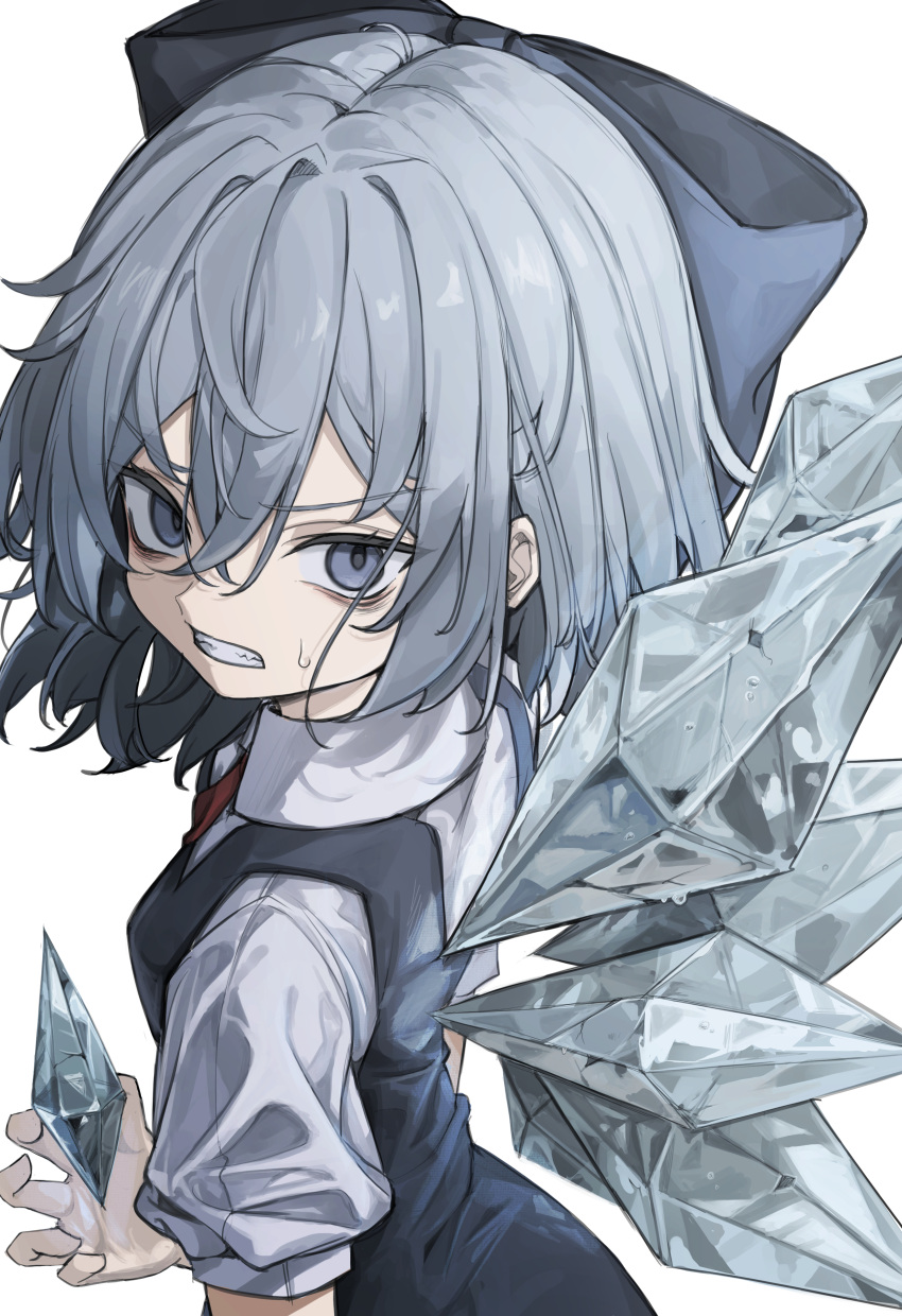 1girl, absurdres, angry, ascot, blue_bow, blue_dress, blue_eyes, blue_hair