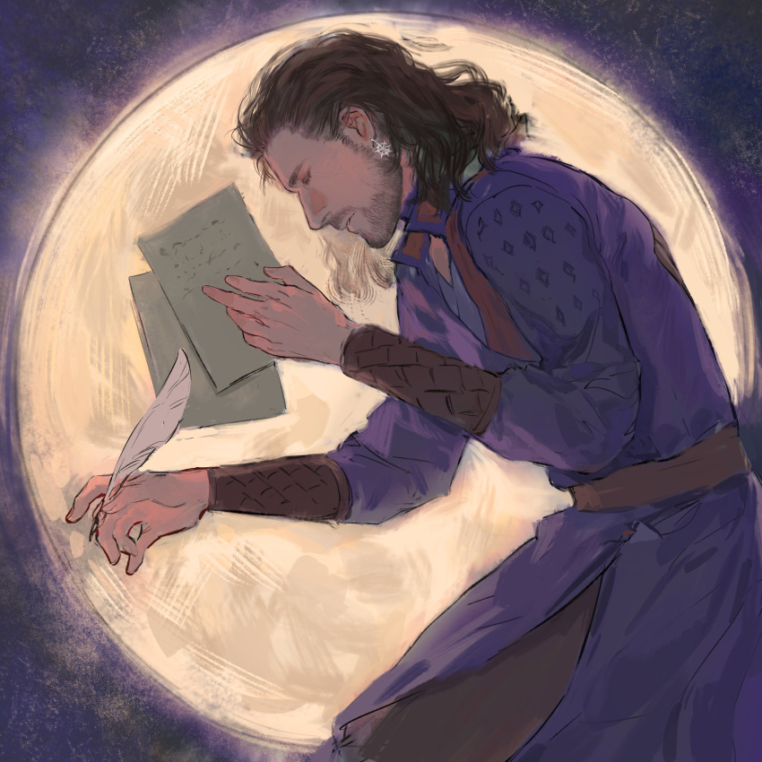 1boy, absurdres, baldur's_gate, baldur's_gate_3, beard, black_pants, black_sash, bracer