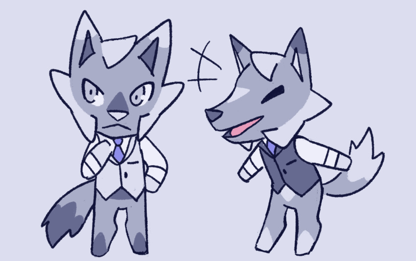 2boys, animal_crossing, animalization, black_vest, blue_necktie, closed_eyes, closed_mouth, collared_shirt
